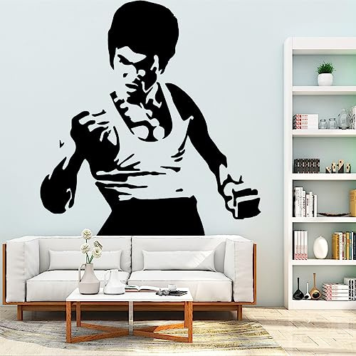 Moderne Bruce Lee Wandaufkleber, Heimtextilien, dekoratives Dekor, Vinyl-Kunstaufkleber, Dekoration, Schwarz, M 30 cm x 31 cm