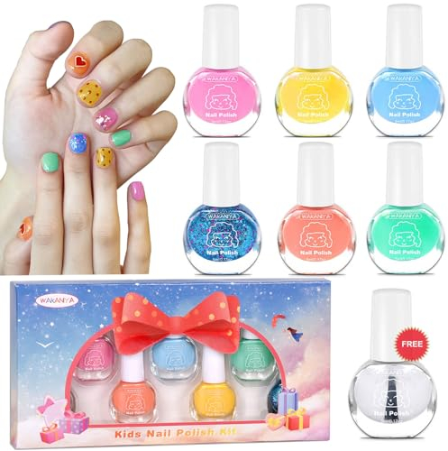 wakaniya kindernagellack Wasserbasis Peel Off Kinder nagellack Set mit Klarer Farbe, 7 Farben Schnell Trocknend Ungiftig Nagellack set Mädchen Perfekt für Geburtstagsgeschenke Nail Art