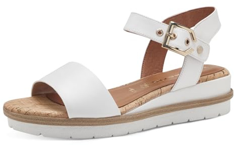 Tamaris Damen Keilsandalen, Frauen Sandalen,TOUCHit-Fußbett,klassisch,Nieten,Schleifen,Strass-Steine,schwarz,braun,blau,grau,rot,White,42 EU