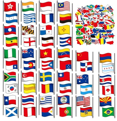 102 Sheets of World Flag Stickers for Luggage, World Map, Computers, Skateboards - Waterproof Self-Adhesive