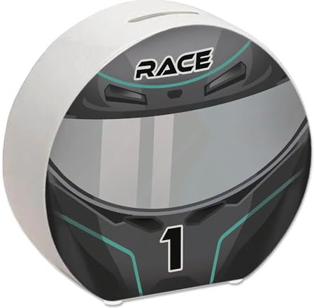 Motorsport-Helm Spardose in Schwarz-Silber Spardose Motorsport Rennwagen Helm Motorrad Sparschwein Racing Sparbüchse Rennsport Kinder Auto Sportwagen Biker Rennhelm cool