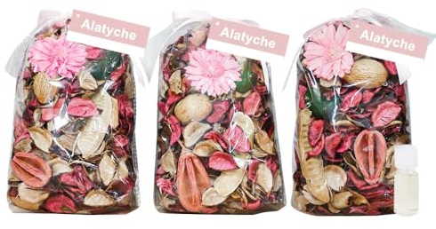 AlaTyche Lot de 3 sacs de pot-pourri de printemps, fleurs séchées décoratives parfumées à la rose, parfum d'intérieur, remplissage de vase, décoration de Saint-Valentin (500 ml)