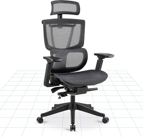 FLEXISPOT Ergonomischer Bürostuhl Schreibtischstuhl Verstellbarer Lendenstütze 4D-Armlehnen 2D-Kopfstütze Atmungsaktiver Sitz höhenverstellbarer Belastbar bis 130 kg Arbeitsstuhl ErgoX,Schwarz