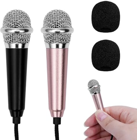 2 Stück Mini Karaoke Mikrofon,Kleines Karaoke Mikrofon für Telefon mit 3,5-mm-Universalkabel,Kabelgebundenes Mikrofon aus Metall,Tragbares Gesangsmikrofon Kondensatormikrofon für Laptop Notebook