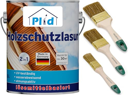 PLID® Holzlasur Nussbaum satin – [LANGANHALTENDE WIRKUNG] – Laub- und Nadelhölzer – feuchtigkeitsregulierend – UV-beständig – wetterbeständig – Holzlasur für außen – Made in Germany 2,5l Set