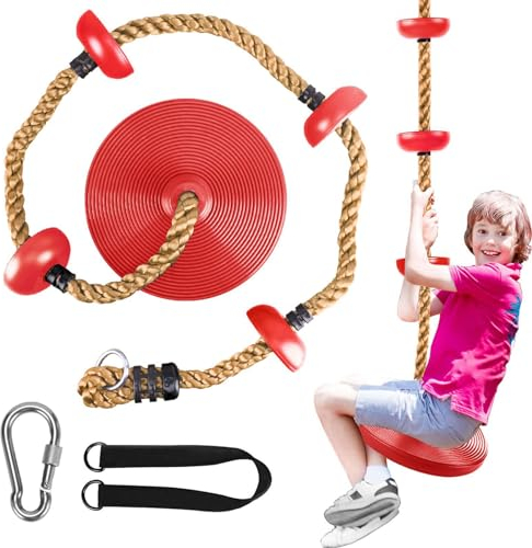 Schaukel Outdoor Kinder Kletterseil Schaukel mit Plattform, für Kinder Baum Scheibe Schaukel Kletterseil Draussen Tellerschaukel für Garten, belastbar bis ca. 200kg