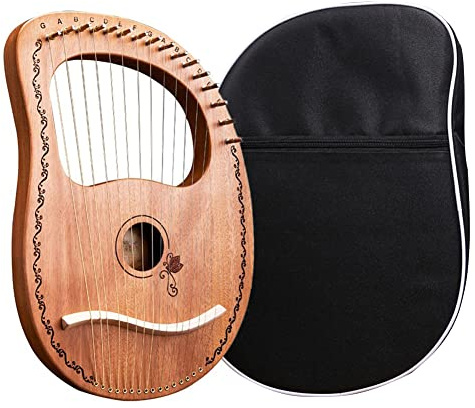 Meindin Leierharfe, Mahagoni-Körper, 16 Metallsaiten mit Tasche | stabiles Orchestersaiteninstrument, Mahagoni, akustische Harfe für Kinder, , Musikliebhaber