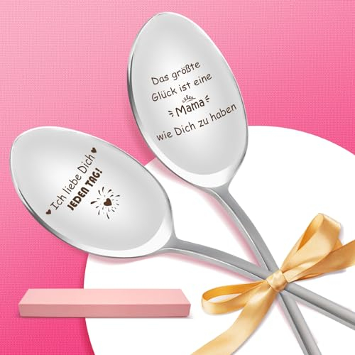 JUNUNDJING 2er Kaffeelöffel mit Gravur, Muttertagsgeschenke für Mama, Beste Mama Geschenk, Muttertagsgeschenke für Mama Mütter,Muttertagsgeschenk für Mama zum Geburtstag,Geburtstagsgeschenk für Mama