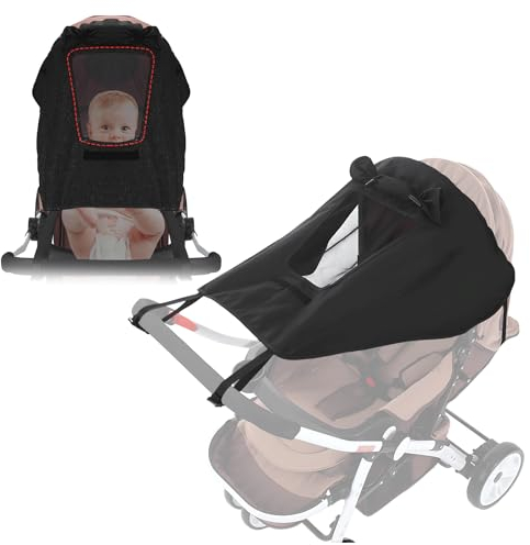 LNGJIN Sonnensegel Kinderwagen, Universal Sonnensegel mit UV Schutz 50+, mit Sichtfenster und Extra Breite Schattenflügel, Verstellbar Universal Kinderwagen Sonnensegel Reißfester, Grau
