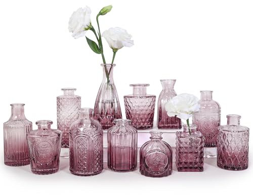 SUPMIND Glasvasen-Set, kleine violette Blumenvasen für Tafelaufsätze, Mini-Vintage-Vase für Hochzeit, Zuhause, Tischdekoration, 12-teilig
