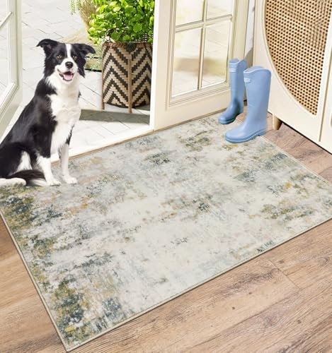 Capslpad Schmutzfangmatte 50x80 cm rutschfest Maschinenwaschbar Abstrakt Fußmatte Wasserdicht Kratzen Schmutz ab Sauberlaufmatte Eingangstürmatte, Fussmatte für Hund, Haustür & Flur Dekor, Beige