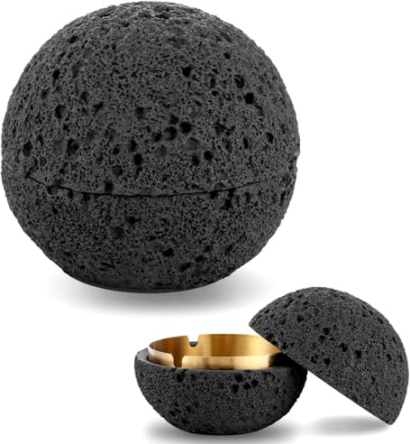 Oungy Rund TischmüLleimer mit Deckel, Tischabfalleimer aus Beton und Innenzylinder aus Metall, Kleiner MüLleimer mit Deckel, Tisch MüLleimer für Schreibtisch, Geruchsdicht 11,5 X 12,5 cm (Schwarz)