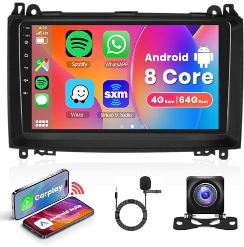 8 Core 4G+64G Carplay Radio de Coche para Mercedes Benz Clase A/B W169 W245 B200 W639 Vito Viano W906 Sprinter 9 Pulgadas Radio de Coche Android Auto Navi GPS WiFi Bluetooth FM/RDS Cámara Trasera