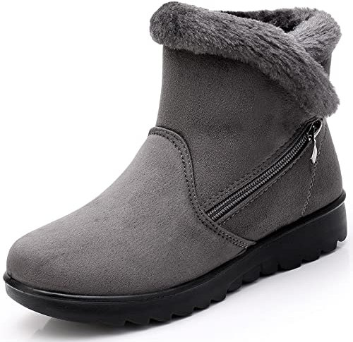 Hsyooes Winterschuhe Damen Winterstiefel Schneestiefel Warm Gefüttert Stiefeletten Bequem Schuhe,a-Grau,Sohlengröße 245/EU38