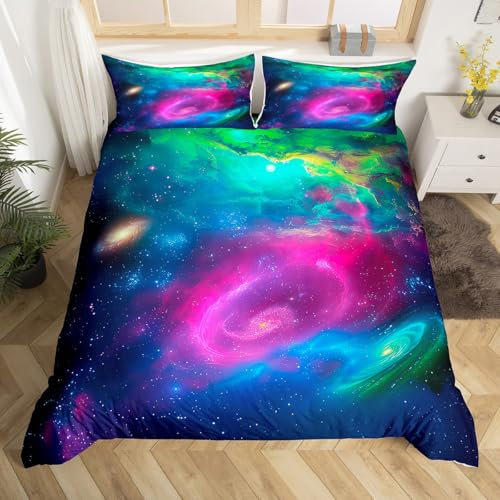 Homewish Psychedelic Galaxy Bett Set Trippy Nebula Himmlische Bettbezug,Outer Space Universe 155x220 Bettwäsche Sets Astrologie Horoskop Konstellationen Komfortbezug,Cosmos Zodiac Bettbezug