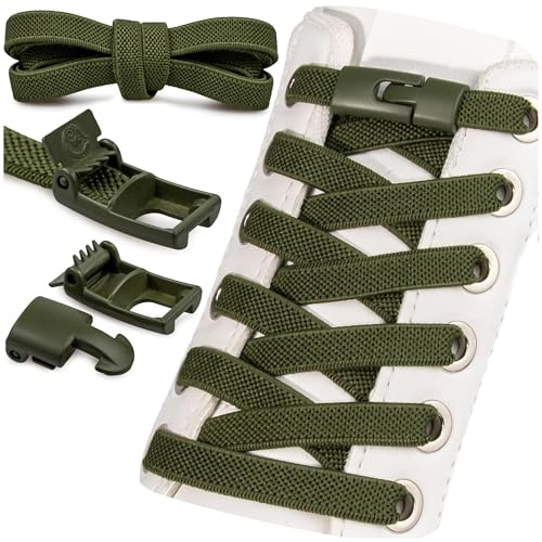 SULPO Cordones elásticos sin atar, 100 cm de largo, cierre rápido de goma plana, sin cordones, Olive 2 Pairs, Talla única para todos