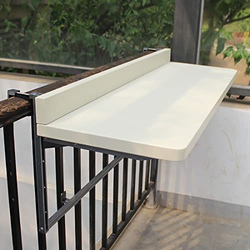 Balkontisch zum Aufhängen, Balkon-Stehtisch für Geländer, klappbarer Beistelltisch für den Außenbereich, klappbarer Balkon-Hängetisch für Geländer, klappbarer Balkon-Terrassen(White 31.4*15.7in)