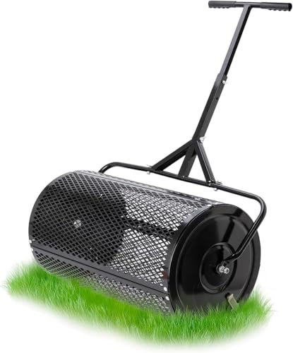 Raxjult Épandeur de compost de 61 cm avec poignée en forme de T pour planter des semis, épandeur de maille métallique durable pour l'entretien de la pelouse et du jardin, rouleau d'épandeur de fumier