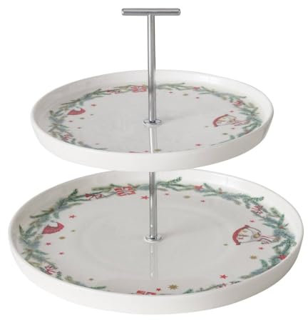 Boltze Home Zweistöckige Etagere mit weihnachtlichem Muster Florenza, Keramik, H. 22 cm