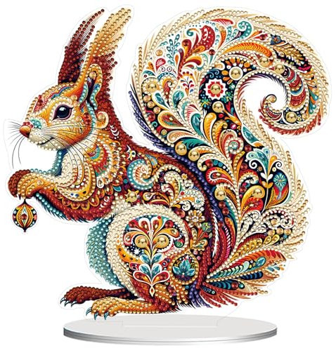 CAYUDEN Diamond Painting Tischdeko, DIY Diamond Painting Erwachsene 5D Eichhörnchen Diamant Malerei Stehend Kunst Set Diamant Painting Tisch Deko Diamant Malerei Ornamente für Dekoration, Geschenk