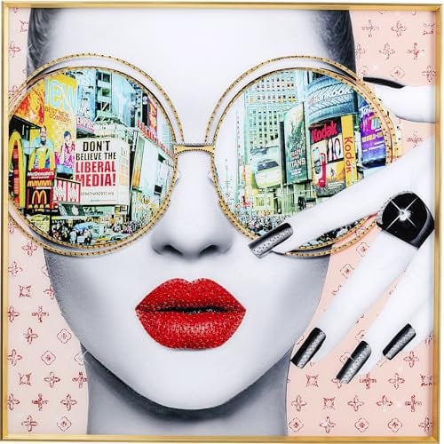 Kare Tableau mural design Times Square View Multicolore Carré avec éléments de décoration en verre de sécurité Impression photo Art mural glamour Chambre à coucher Salon Papier verre 80 x 80 cm (H x l