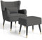 Vesgantti Teddy Fleece Armchair with Footstool and Lumbar Pillow, Modern Wing Back Accent Chair with Ottoman, Large Occasional Chair for Living Room Bedroom Study Room Office(Dark Grey)