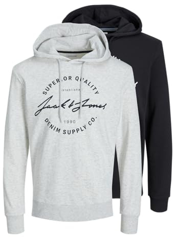JACK & JONES Pullover Herren 2er-Pack – Bequeme Sweatshirt Herren mit Kapuze, Weichem Innenfutter & Modernem Print – Pflegeleichte Pullover für Männer in Lässigem Stil