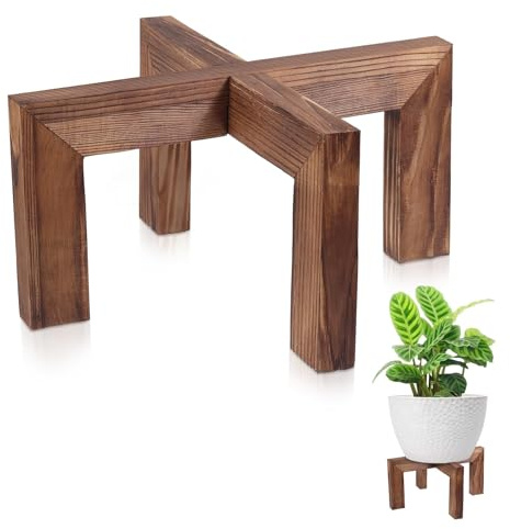 Vigordream Plant Stand, Indoor/Outdoor Wood Plant Holder, Single Flower Pot Stand, Sturdy Planter Stand (Walnut, Fit 5-12inch pots) | Sturdy planter stand, modern wooden plant stand