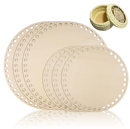 PetGlimmer (15cm/20cm) 6 Pcs Rund Taschenboden zum Häkeln,Korbboden zum Häkeln, Holzboden zum Häkeln, Natur Crochet Korb für Holz, Korb HäKeln für DIY Korb Webbedarf Heimdekoration Kunsthandwerk