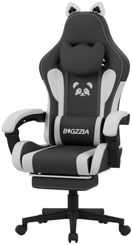 bigzzia Silla Gaming,Silla Gaming ergonómica con Orejas de Gato para niñas, niños y Adultos, Silla de Juegos de Ordenador Ajustable en Altura con reposacabezas y Soporte Lumbar de Masaje (Blanco)