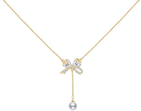 Butterfly Necklace 14K Gold Plated 925 Silver CZ Bow Choker Gift for Women | 925 Sterling Silver Hypoallergenic Cubic Zirconia Diamond Necklace, Jewelry Gifts for Women,Christmas, Mother's Day, Wedding