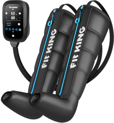FIT KING Bottes de Pressothérapie pour Jambes Rechargeables Sans Fil - Massage par Compression 5 Zones avec Écran Tactile | Idéal pour Récupération Sportive et Détente (L)