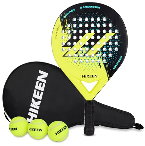 Hikeen Padel Racket,Carbon Fiber Surface with EVA Memory Foam Core,1 Paddle Racket with 3 Tennis Balls and Portable Bag for Adults and Teenagers (1 Rackets)