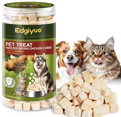 Snack liofilizzati al pollo per cani e gatti - Jerky naturale ad alto contenuto proteico con un unico ingrediente, per l'addestramento e come ricompensa (M, Pollo 150g.)