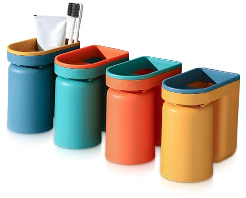 4 Stück Zahnbürstenhalter,Zahnputzbecherhalter Ohne Bohren,Zahnbürstenhalter Wand,Zahnputzbecher,Zahnbürstenhalter Wand Ohne Bohren,Organizer mit Zahnputzbecher