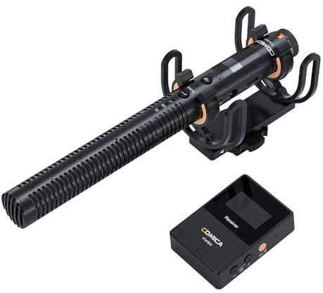Premium Shotgun Microphone 2.4G Wireless Super Cardioid Condenser, 100M Range, 48kHz 24bit Sampling Rate, Low Cut Filter, Dual Modes (Comica VM30) for Broadcast, Filmakers
