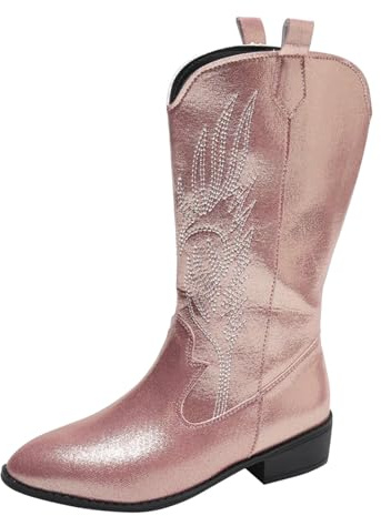Bottes de cowboy pour femme - En cuir - Broderie pointue - Bottes de cowboy western plates - Bottes longues - Bottes longues confortables - Pour l'automne et l'hiver - Bottes Chelsea légères, Rose, 36