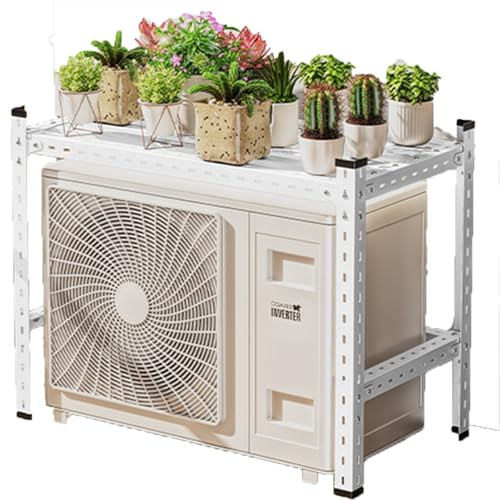 Sichtschutz Verkleidung Klimaanlage Außengerät, Ästhetisch Ansprechende Klimaanlage Abdeckung aus Eisen, Verstellbar, für Terrasse, Rasen und Garten(White,47x12x20in/120x30x50cm)