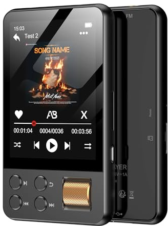 AGXOV 128GB Lettore MP3 Bluetooth, MP3 Lettore Musicale con Cuffie, Dittafono, Suono HiFi, Schermo a Colori da 2,4 Polliciideale per Sport, Nero