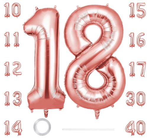 GoldRock XXL Luftballons 18 Geburtstag Deko 40 Zoll,Deko 18. Geburtstag Mädchen Junge,Zahlen 18 Luftballon,Geburtstagsdeko 18 Jahre Mädchen Junge Folienballon Roségold,18 Ballon Zahl Groß für Jubiläum