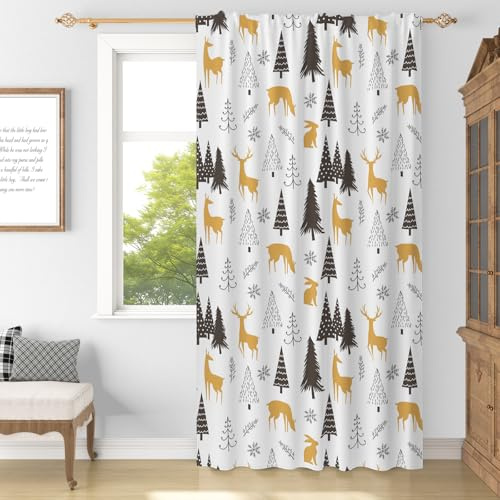 YONGFOTO Skandinavische Vorhänge Für Schlafzimmer Boho Wald Pflanzen Tiere Schneeflocke Halbtransparent Licht Filtern Gardinen Für Wohnzimmer Mit Stangendurchzug 1 Paneel 140 x 245 cm