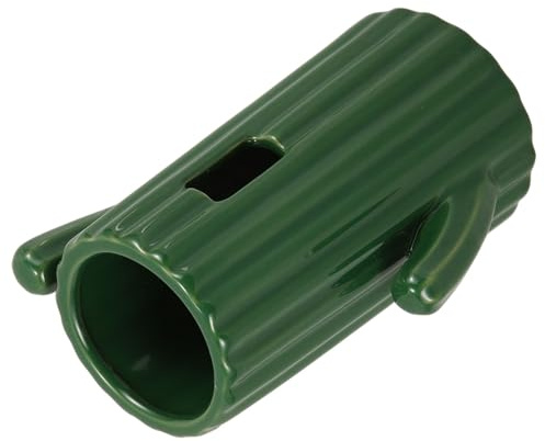 Cactus Shaped Ceramic Hamster Water Bottle Holder with Stand | Portable Travel Use, Temporary Supply, Safer Design, Green Finish, for Hamster Pets