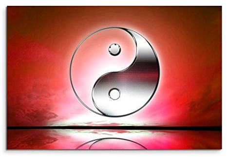 Wandbild 120x80cm Naturfotografie – Yin und Yang Zeichen mit roten Hintergrund auf Leinwand für Wohnzimmer, Büro, Schlafzimmer, Ferienwohnung u.v.m. Gestochen scharf in Top Qualität