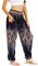 Lofbaz Damen Haremshose Yogahose Pumphose Hippie Hose Boho Kleidung Festival Outfit Sommerhose Leicht Sommer Hosen - Floral 2 Schwarz XL