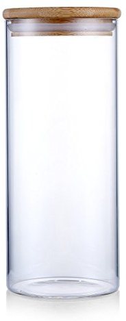 Xtulina 1300ML High Borosilicate Glass Cylinder Airtight Food Storage Container Canister Jar with Bamboo Lid & Silicone Sealing Ring