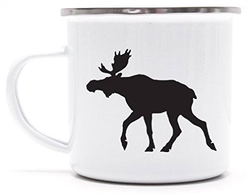 Norwegen Schweden Skandinavien bedruckte Metalltasse Emaille Camping Tasse mit Spruch Motiv ELCH, Größe: onesize,weiß/silber