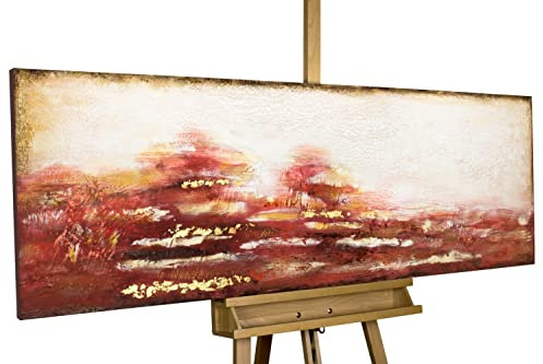 KunstLoft Leinwandbild | 100% HANDGEMALT | 150x50cm | Gemälde 'Gipfel der Glut' | Abstrakt | Rot | Wandbild Wohnzimmer