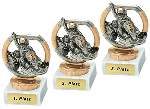 RaRu 3 GoKart-Pokale mit Wunschgravur und Resin-Klebefigur