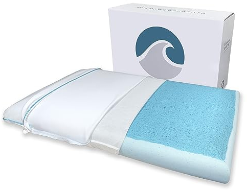 Bluewave Bedding Superdünnes CarbonBlue Max Cool Gel Memory Foam Kissen für Bauch und Rückenschläfer – dünnes, flaches Design für HalswirbelHalsausrichtung und tieferen Schlaf (8,25 cm Höhe,