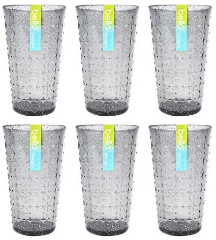 YöL 6 Tall Tumbler Glasses Re-usable Plastic Grey Embossed Summer Party BBQ Picnic